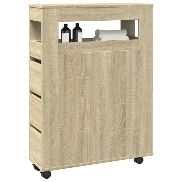Bathroom cabinet with wheels, oak, processed wood