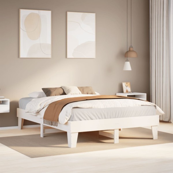 Bed frame without mattress, white, 140x190cm, solid pine