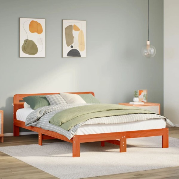 Bed frame without mattress, wax brown, 135x190cm, solid pine