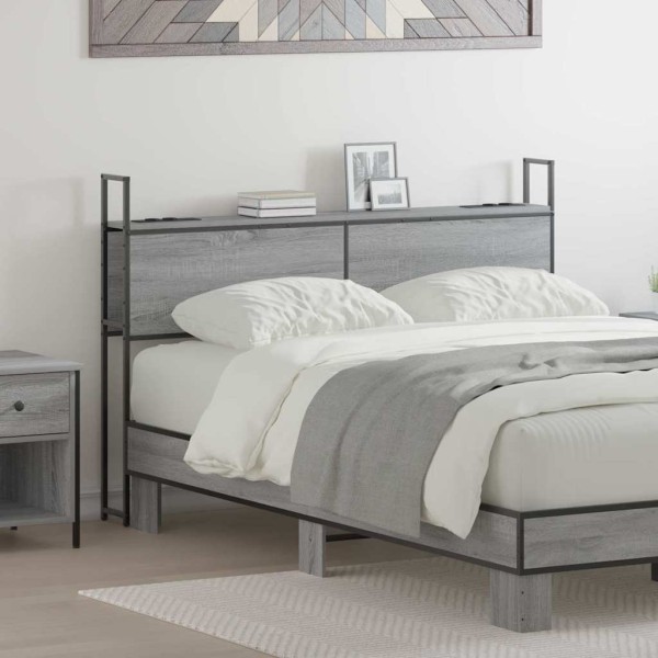 Storage Bed Backrest with Charging Station Gray sonoma oak