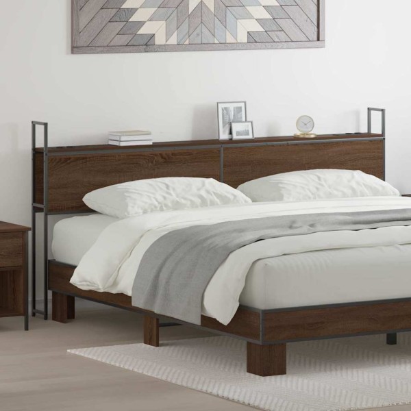 Storage Bed Backrest with Charging Station brown oak