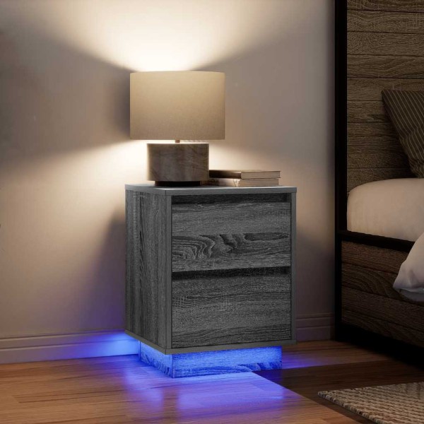 Bedside cabinets with LED lights 2 pcs Gray Sonoma