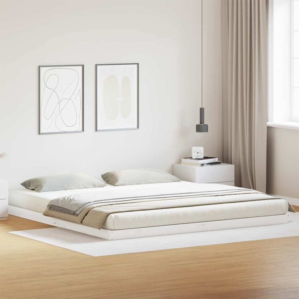 Floor bed frame White 200 x 220 cm Solid pine wood