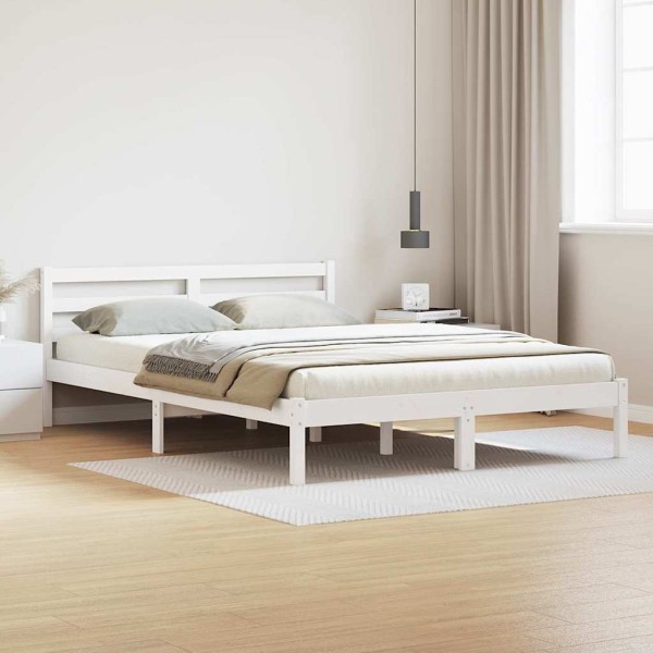Bed frame White 225.5 x 145.5 x 69.5 cm Solid pine wood