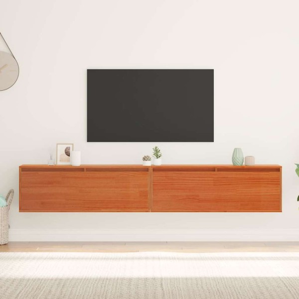 Wall cabinet with shelf Wax brown Solid pine wood