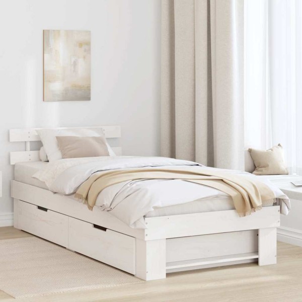 Bed frame with drawers White 80 x 200 cm Solid pine wood