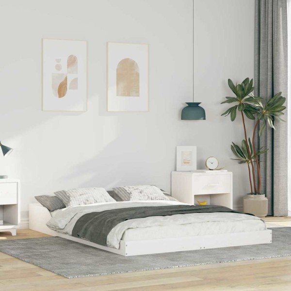 Bed frame White 135 x 190 cm Solid pine wood