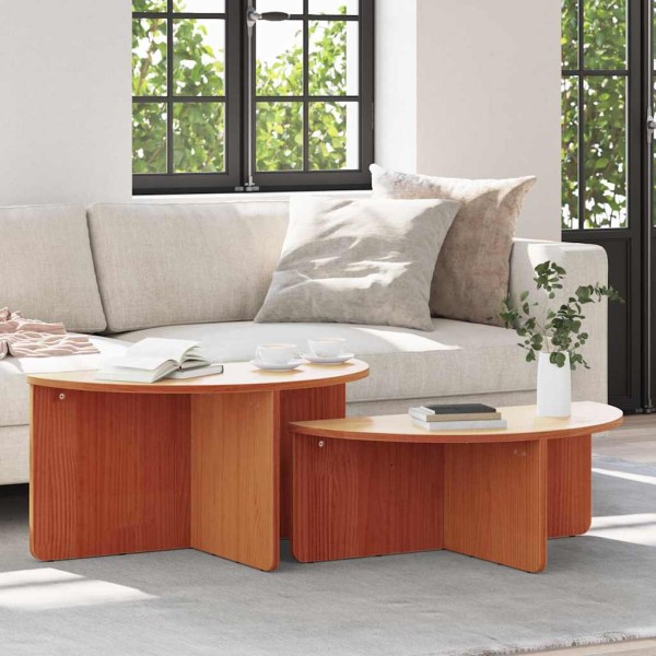 Coffee table 2 pcs Wax brown Solid pine