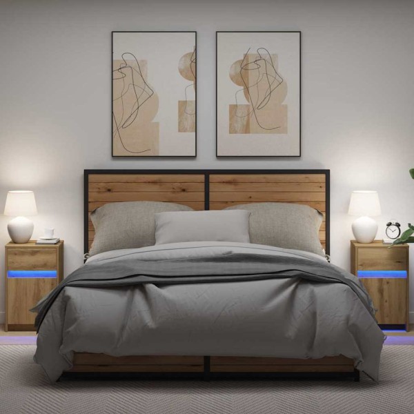 LED bedside table with cabinets 2 pcs artisan oak