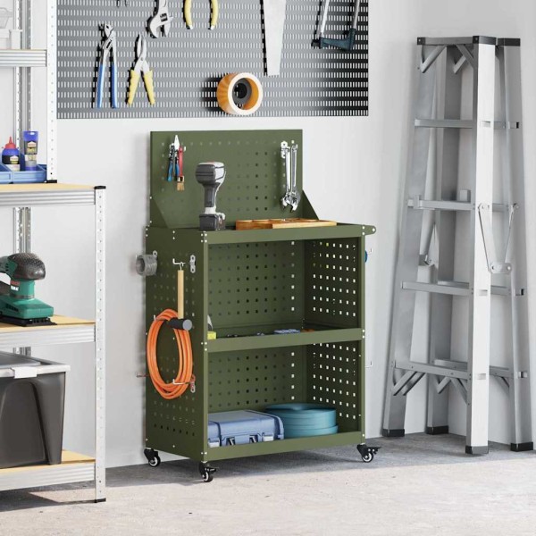 Tool Trolley with shelf Olive Green 65 x 35 x 111 cm