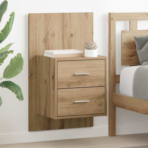 Wall-mounted bedside table with 2 drawers Artisan oak