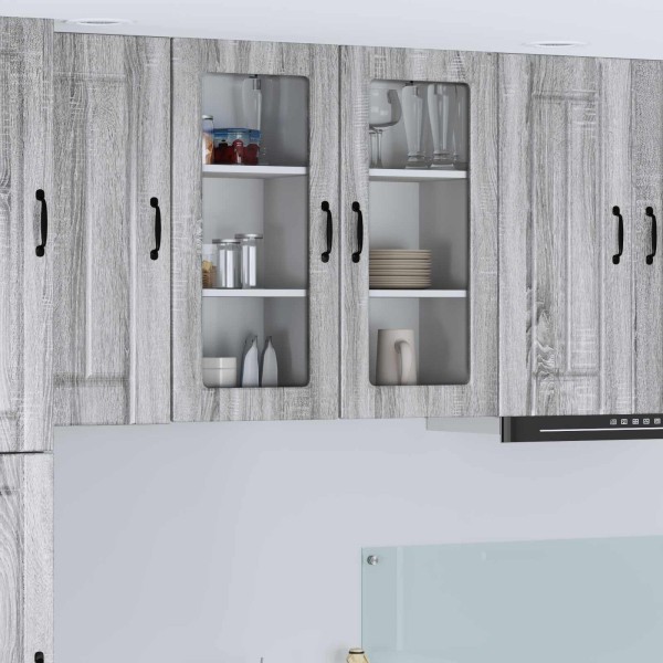 Wall glass cabinet LUCCA 2 pcs Gray sonoma oak