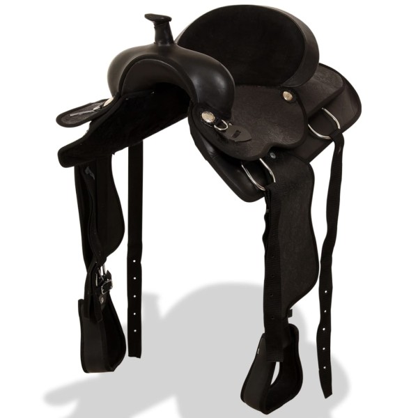 Saddle, head and chest straps, genuine leather, 17", black