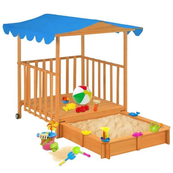 Children's playhouse with sandbox, blue, poplar wood
