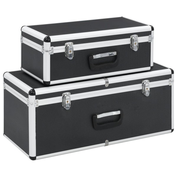 Boxes for items, 2 pcs, black, aluminum