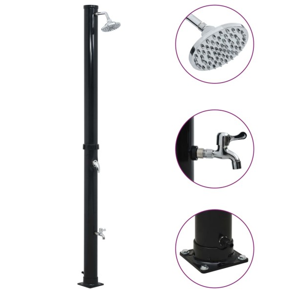 Solar heated shower, black, 220cm, 20l