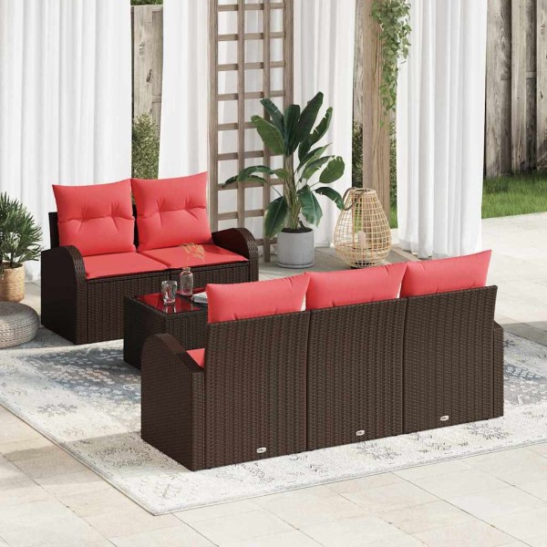 Sofa set 6 pcs. 5-Number of seats Brown Polyester