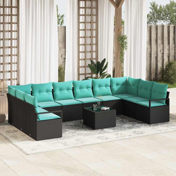 Sofa set 11 pcs. Black polyrattan