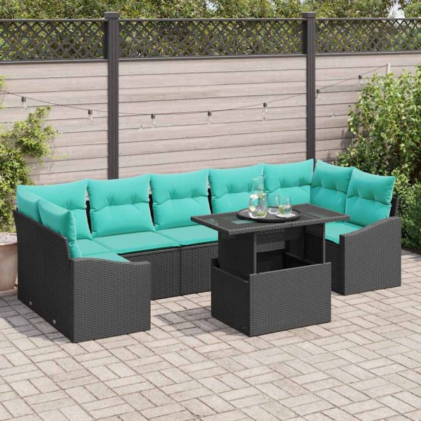 Garden Sofa Set 8 pcs. Black and blue polyrattan