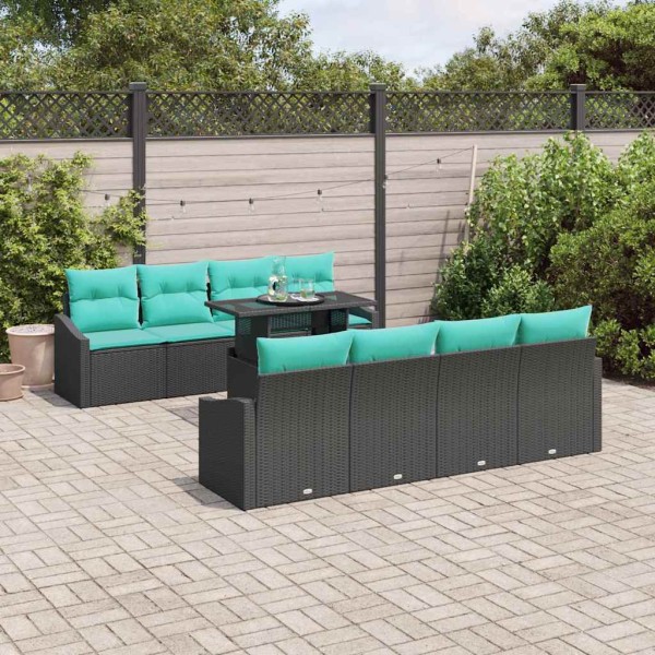 Garden Sofa Set 7 pcs. Black and blue polyrattan