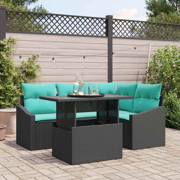 Garden Sofa Set 5 pcs. Black and blue polyrattan