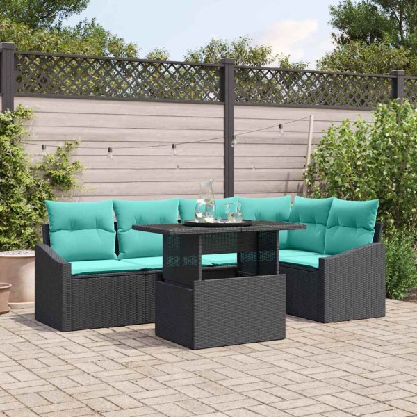 Garden Sofa Set 6 pcs. Black and blue polyrattan