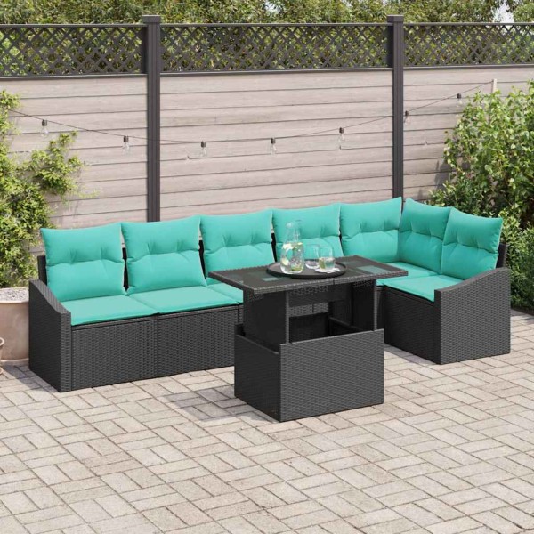 Garden Sofa Set 7 pcs. Black and blue polyrattan