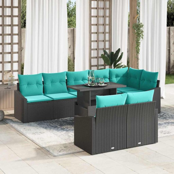 Garden Sofa Set 9 pcs. Black and blue polyrattan