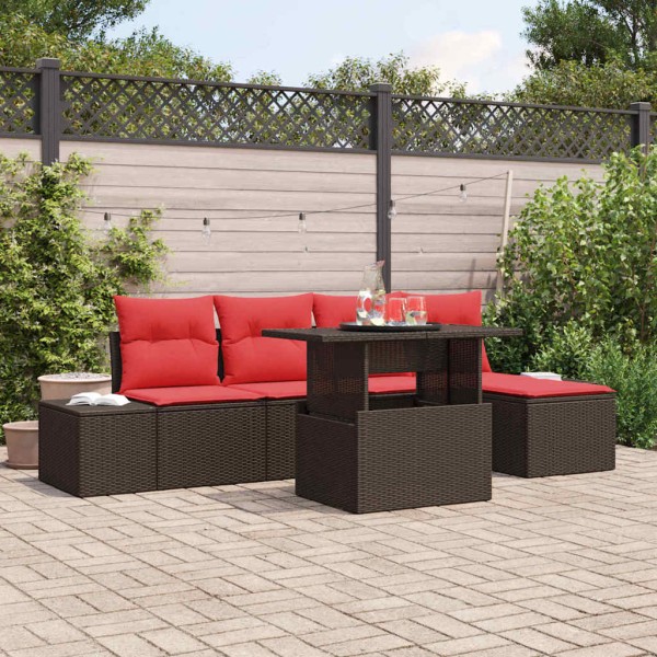 Garden Sofa Set 6 pcs. Brown and red polyrattan