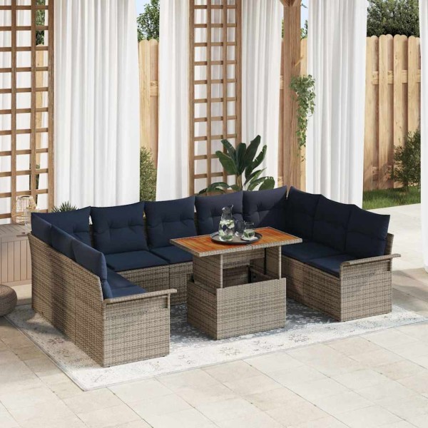 Garden Sofa Set 10 pcs. gray and navy blue