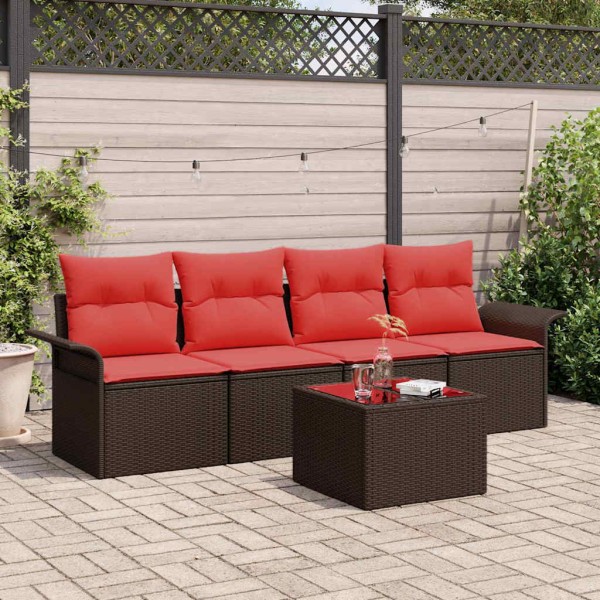 Garden Sofa Set 5 pcs. Beige and red polyrattan