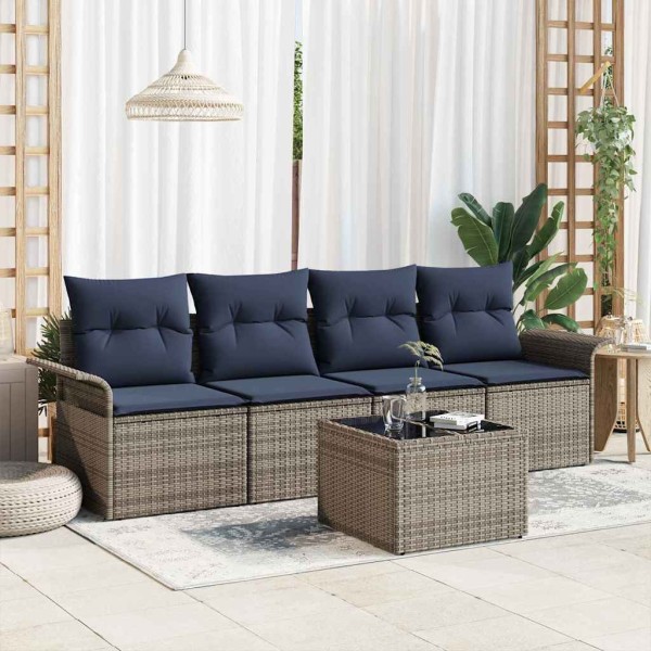 Garden Sofa Set 5 pcs. Gray and dark blue polyrattan