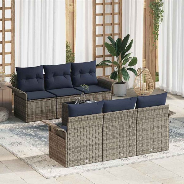 Garden Sofa Set 7 pcs. Gray and dark blue polyrattan