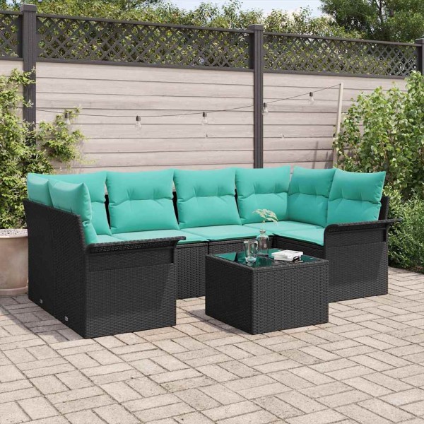 Garden Sofa Set 7 pcs. Black and turquoise polyrattan