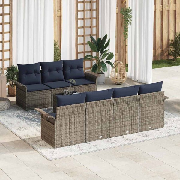 Garden Sofa Set 8 pcs. Gray and dark blue polyrattan