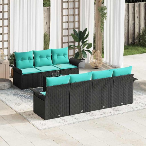 Garden Sofa Set 8 pcs. Black and turquoise polyrattan