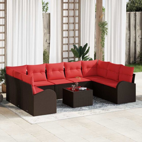 Garden Sofa Set 10 pcs. Brown and red polyrattan