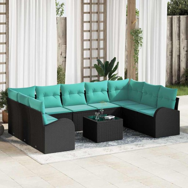Garden Sofa Set 10 pcs. Black and turquoise polyrattan