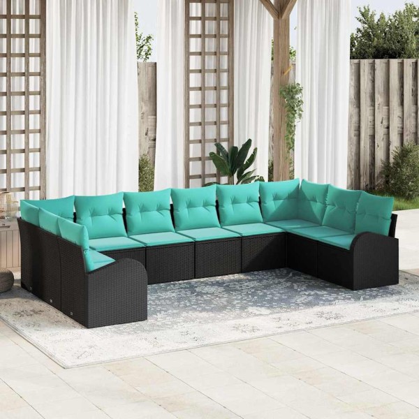 Garden Sofa Set 10 pcs. Black and turquoise polyrattan