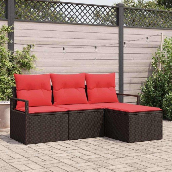Sofa set 4 pcs. Brown and red polyrattan