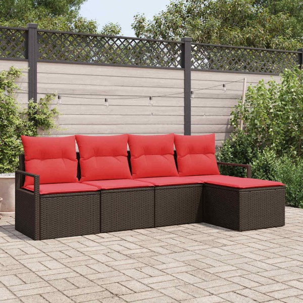 Sofa set 5 pcs. Brown and red polyrattan