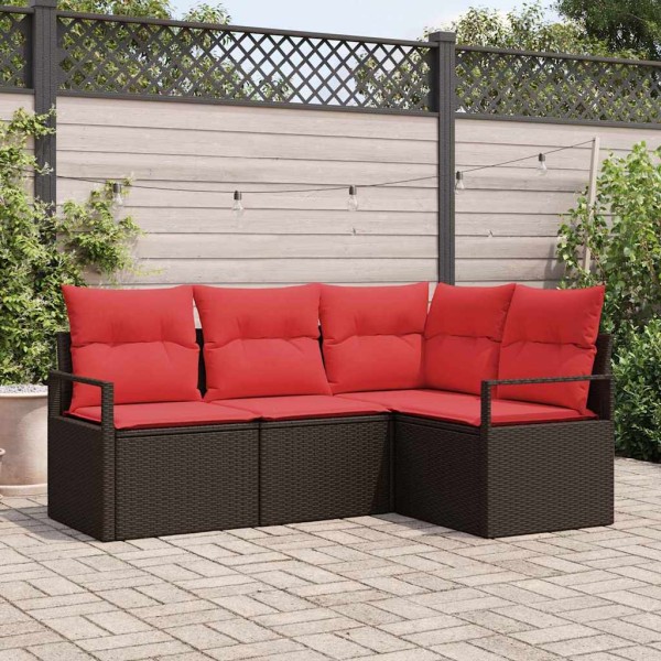 Garden Sofa Set 4 pcs. Brown and red polyrattan