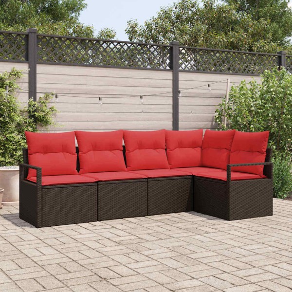 Garden Sofa Set 5 pcs. Brown and red polyrattan