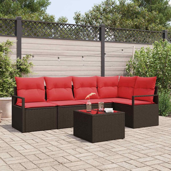 Garden Sofa Set 6 pcs. Brown and red polyrattan