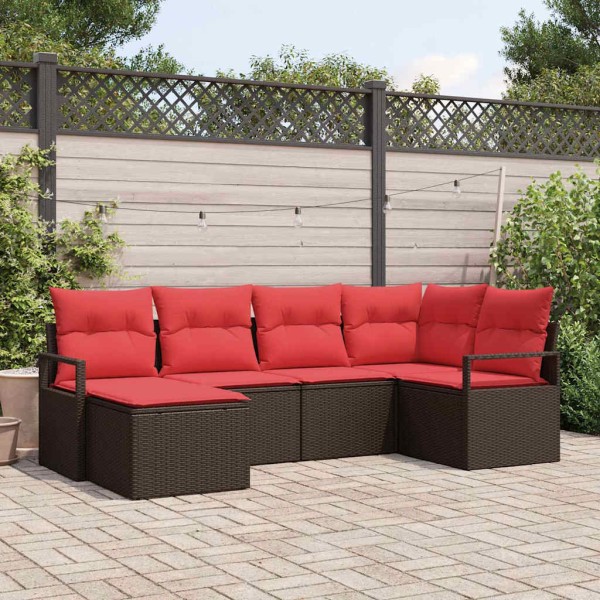 Sofa set 6 pcs. Brown and red polyrattan