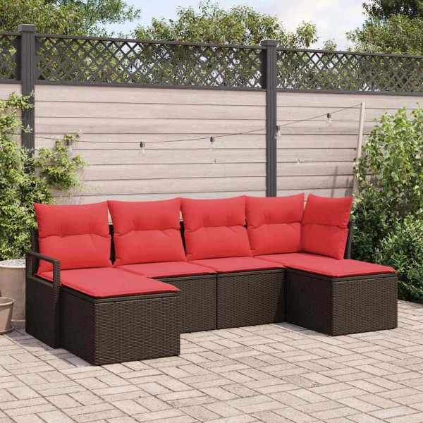 Sofa set 6 pcs. Brown and red polyrattan