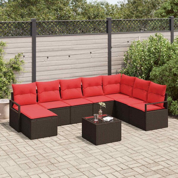 Sofa set 9 pcs. Brown and red polyrattan