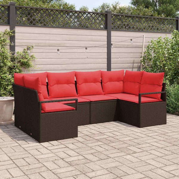 Garden Sofa Set 6 pcs. Brown and red polyrattan
