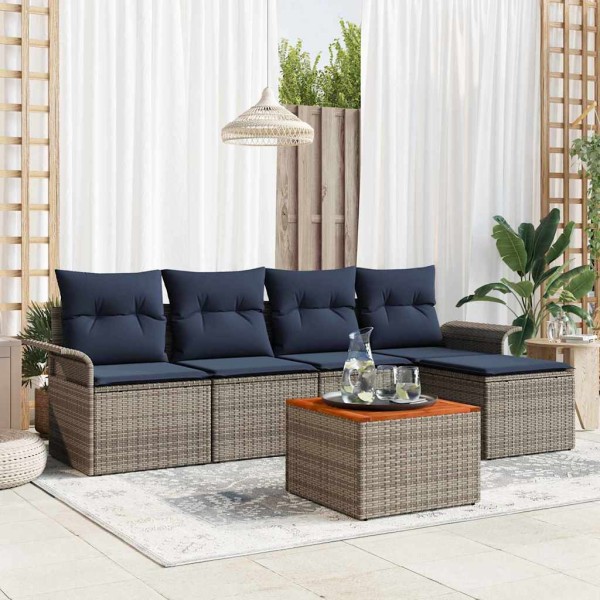 Garden Sofa Set 6 pcs. Gray and dark blue polyrattan
