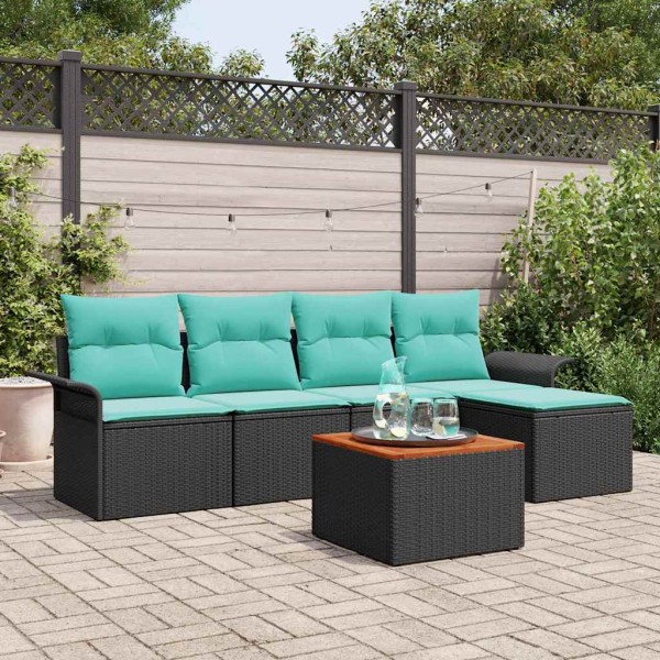 Garden Sofa Set 6 pcs. Black and turquoise polyrattan